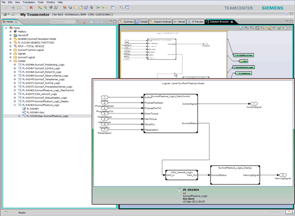 Teamcenter上でMATLAB/Simulinkのデータを操作しているところ
