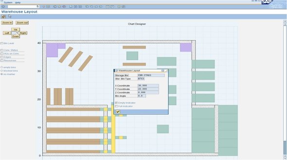 「SAP Extended Warehouse Management」の倉庫レイアウト画面